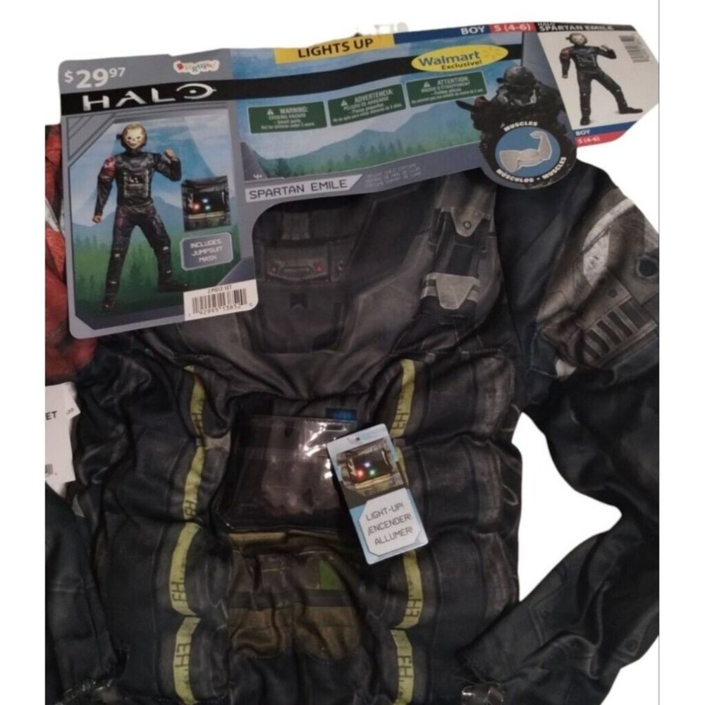 Halo Spartan Emile Boys 3 Piece Costume Small 4 to 6 Halloween Cosplay Lights Up